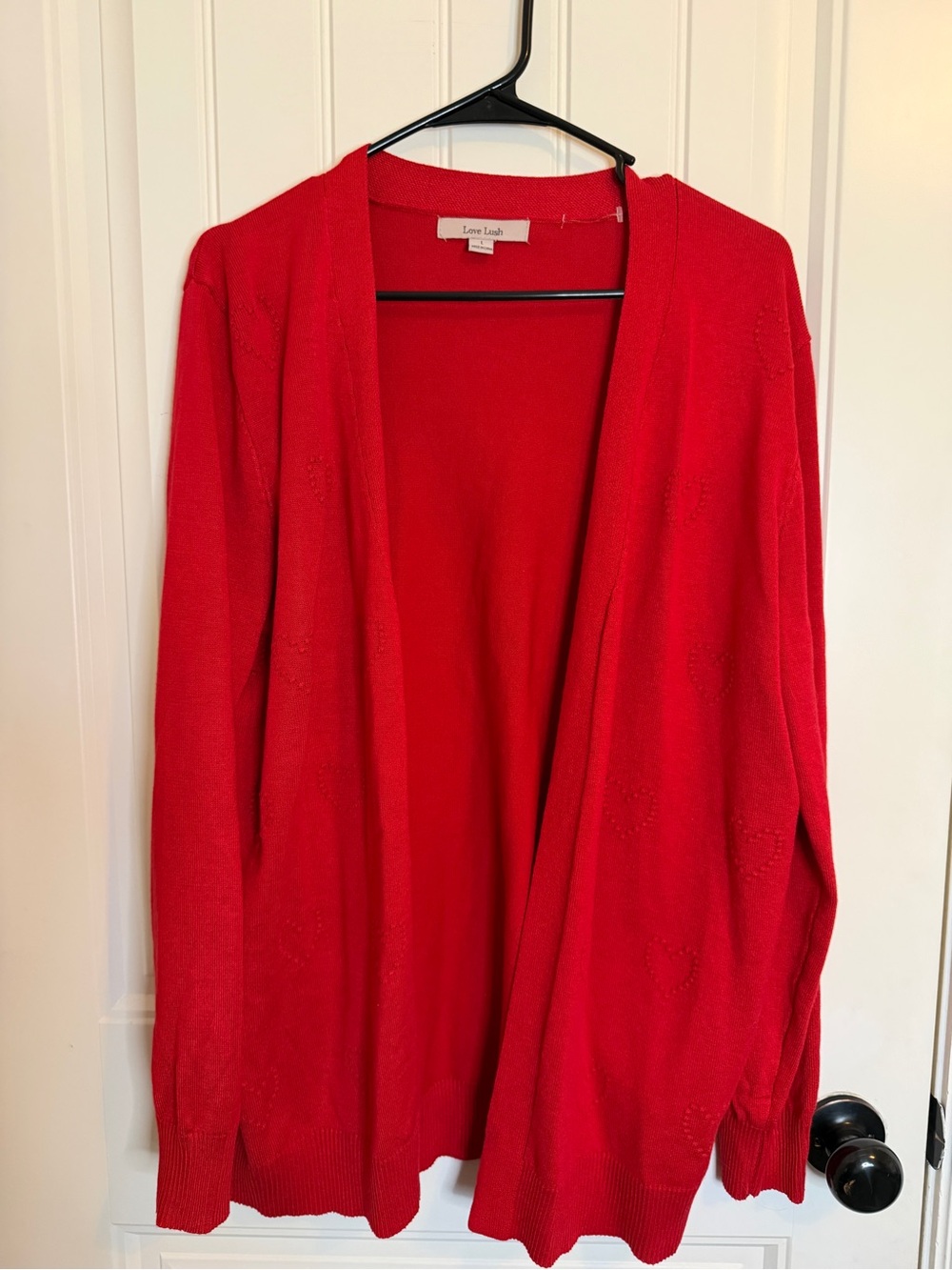 Love Lush Open-Front Red Embroidered Hearts Women's Cardigan Sweater